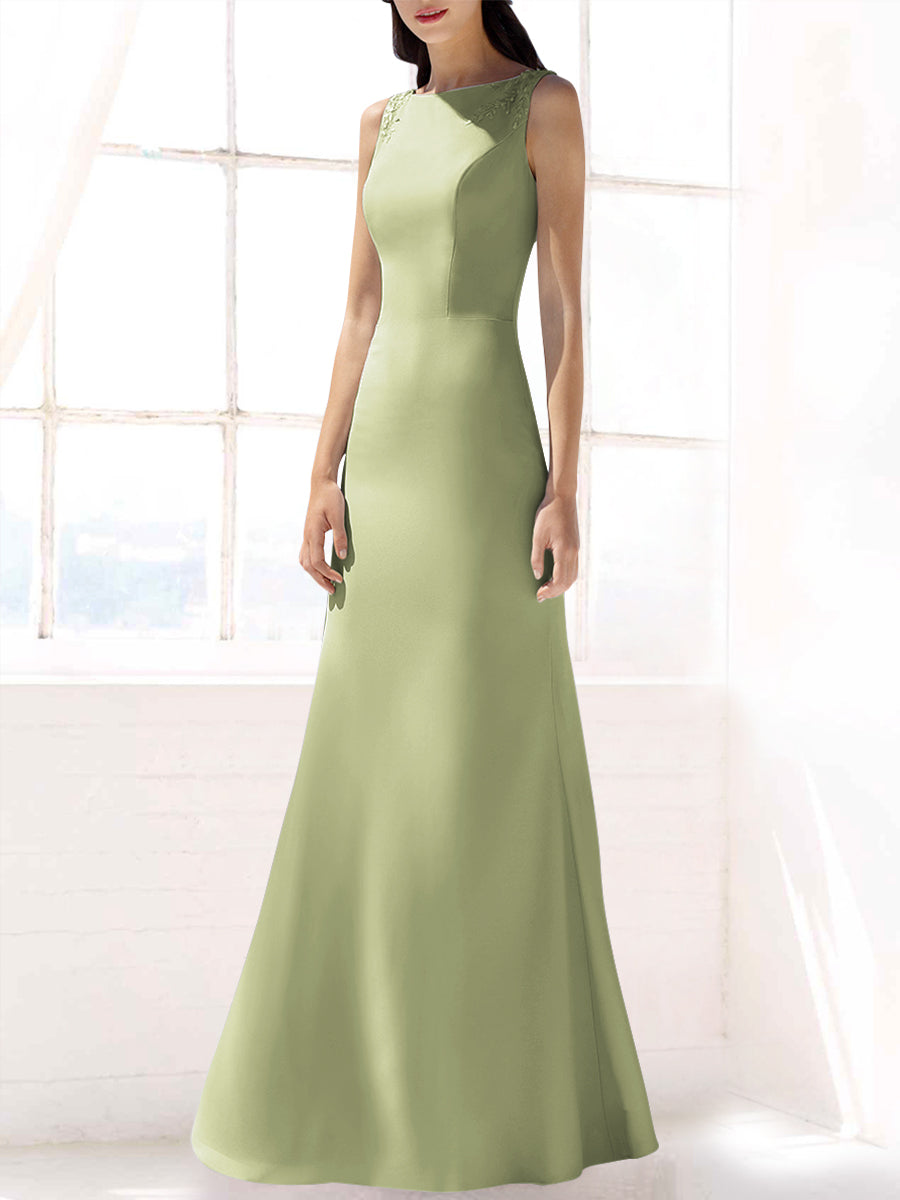 Lace Mermaid Boat Neck Sleeveless Bridesmaid Dress-MB53392