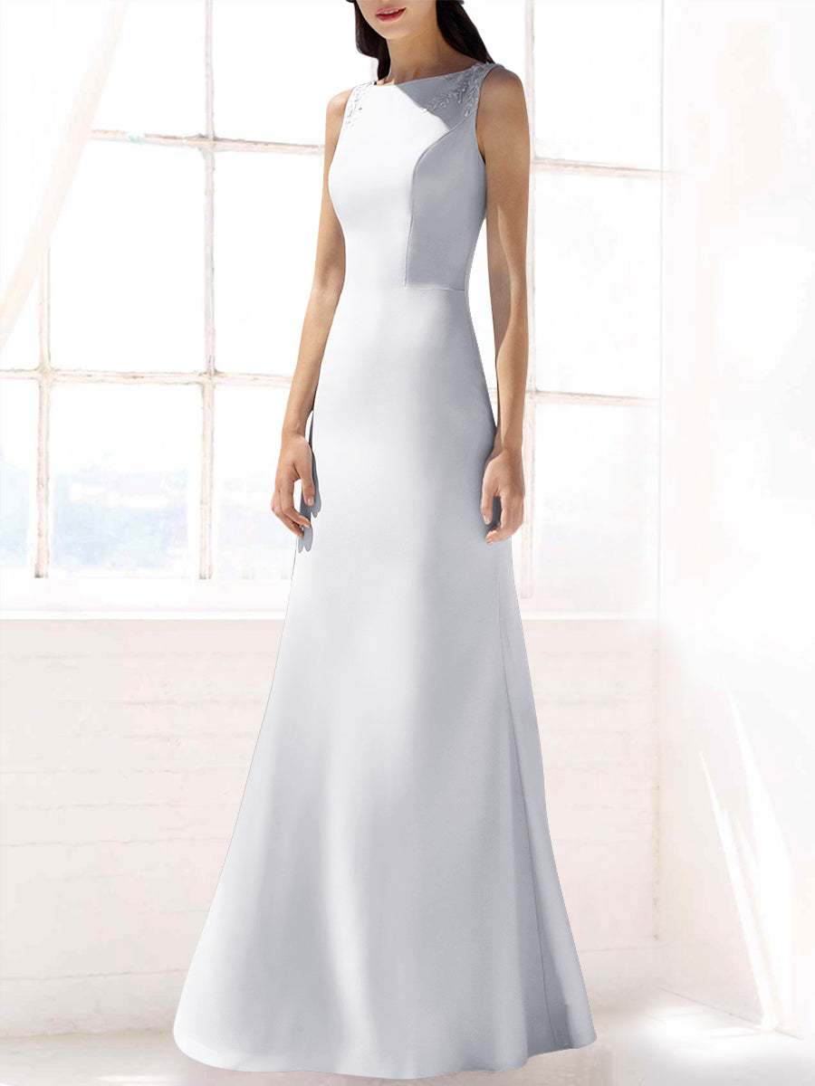 Lace Mermaid Boat Neck Sleeveless Bridesmaid Dress-MB53392