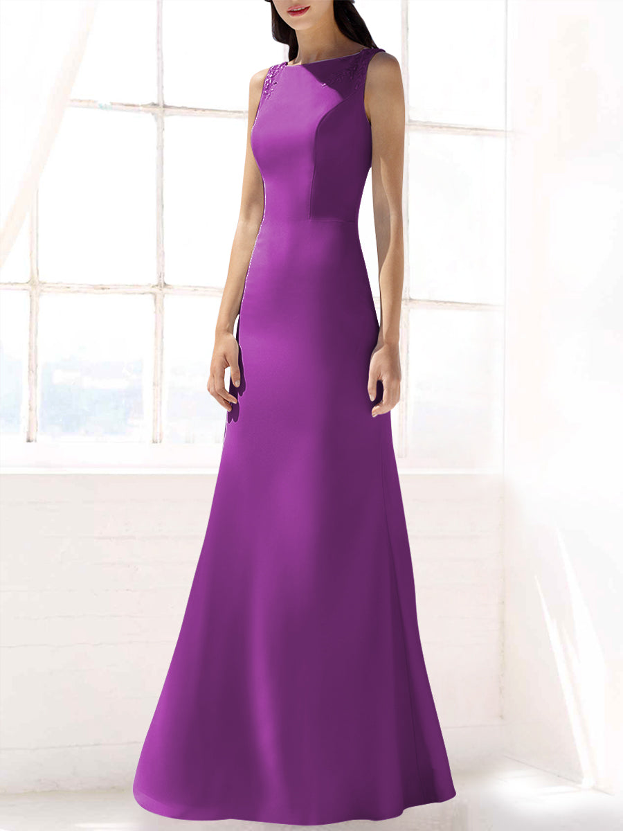 Lace Mermaid Boat Neck Sleeveless Bridesmaid Dress-MB53392