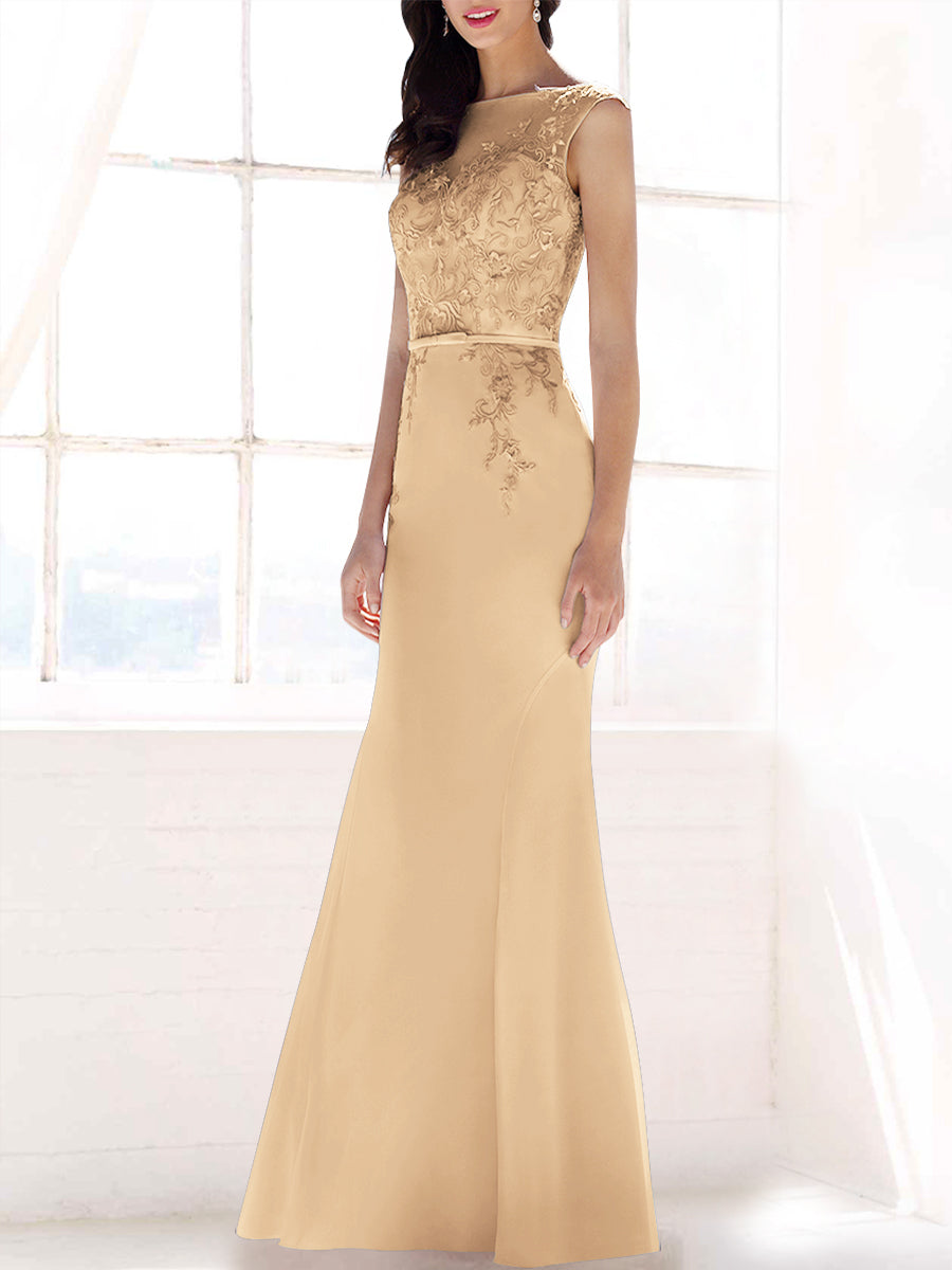 Lace Mermaid Boat Neck Sleeveless Bridesmaid Dress-MB53395