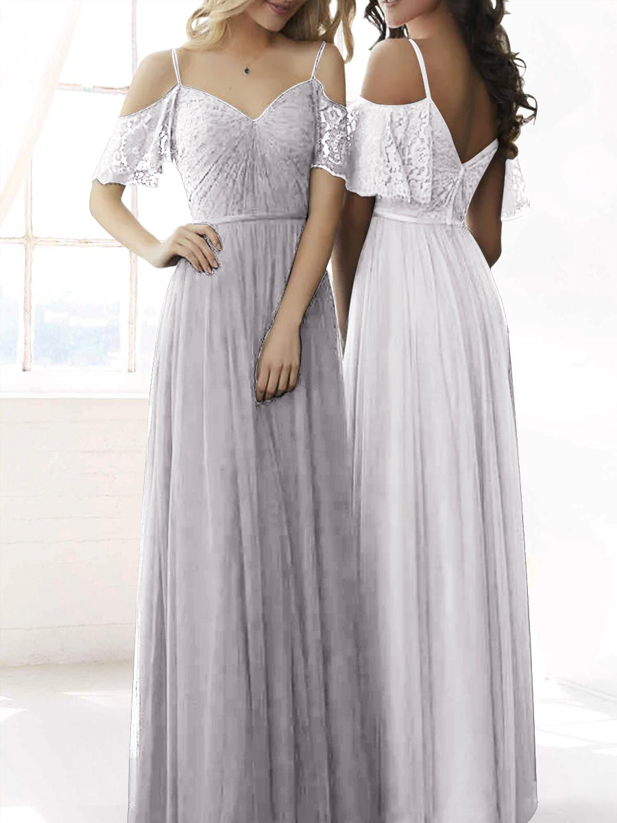 Chiffon Column Spaghetti Straps Sleeveless Bridesmaid Dress-MB53613