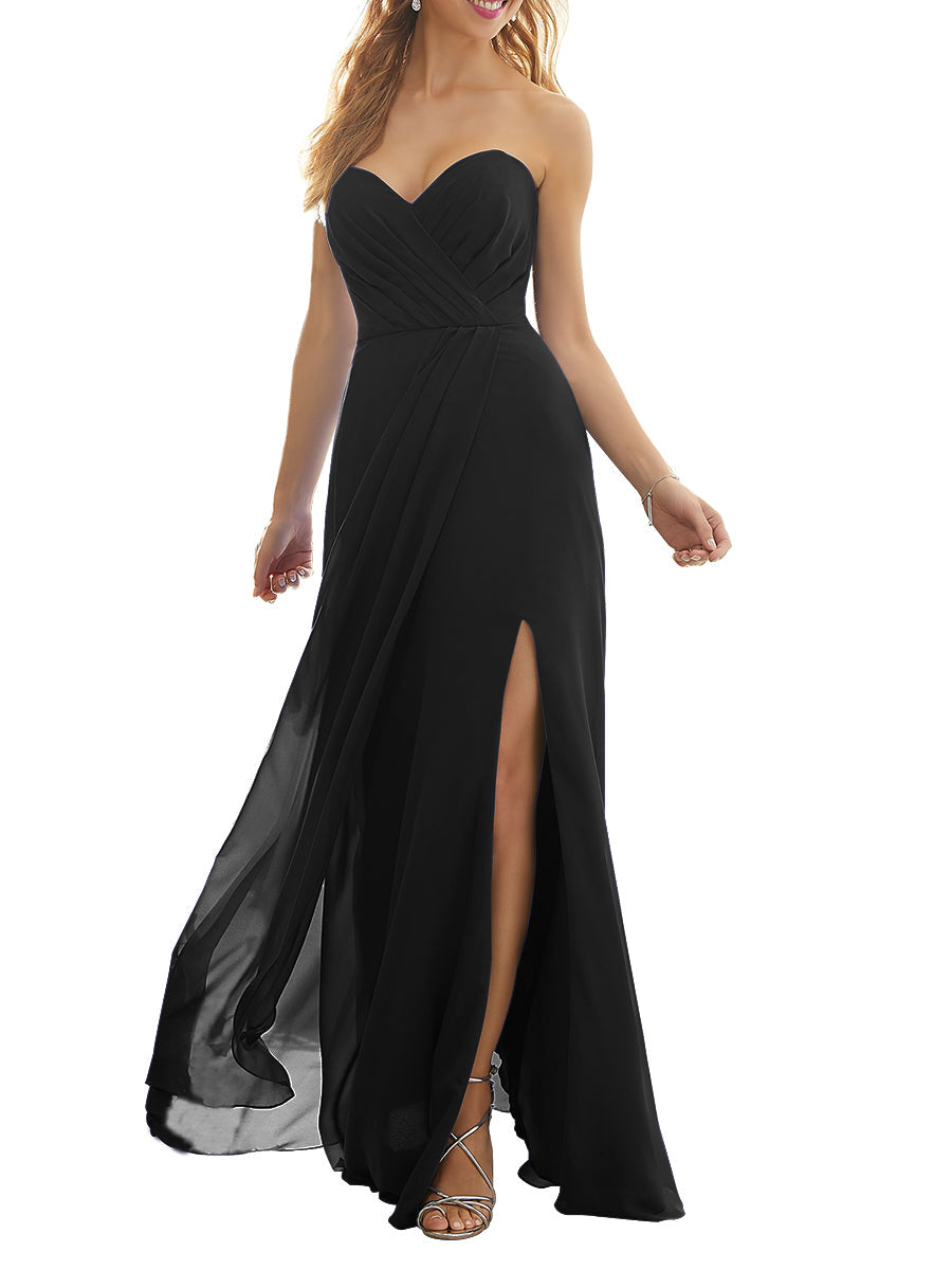 Chiffon Column Strapless Sleeveless Bridesmaid Dress-MB53628