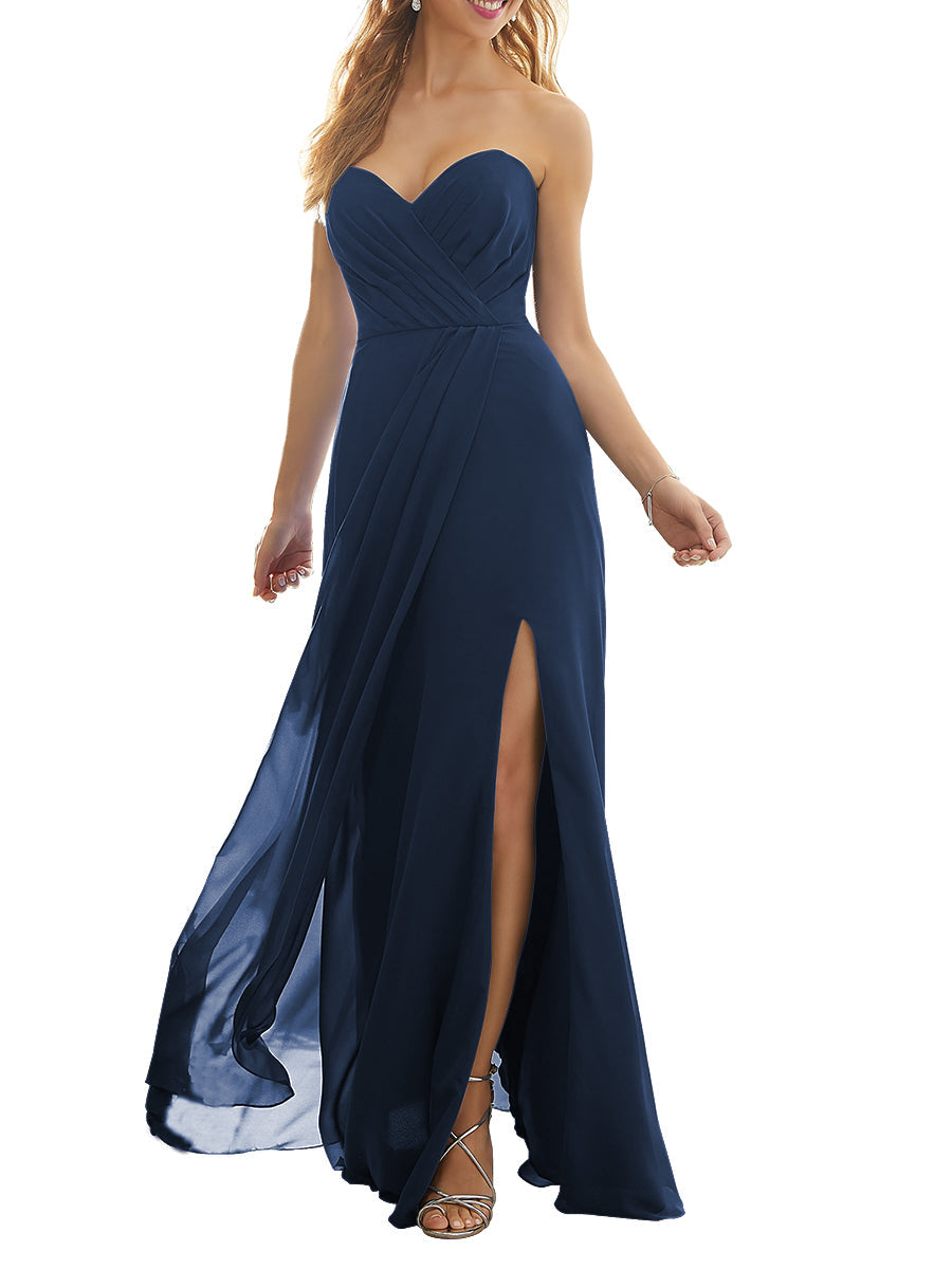 Chiffon Column Strapless Sleeveless Bridesmaid Dress-MB53628