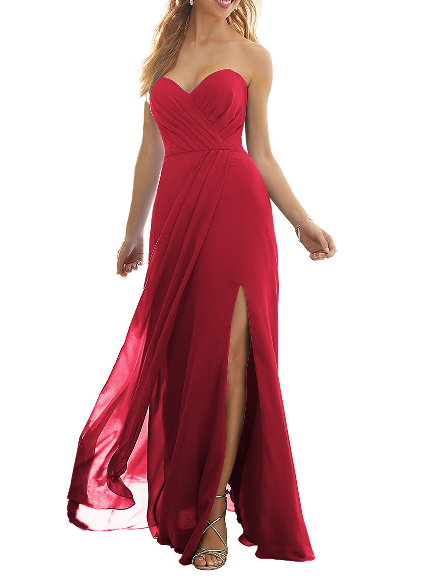 Chiffon Column Strapless Sleeveless Bridesmaid Dress-MB53628