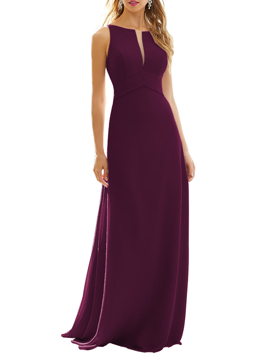 Chiffon Column Scoop Neck Sleeveless Bridesmaid Dress-MB53629