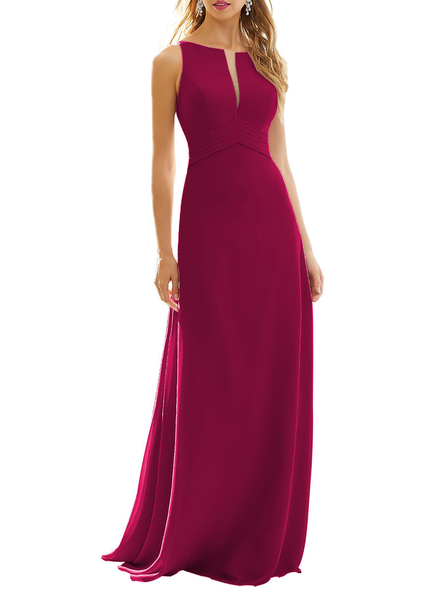 Chiffon Column Scoop Neck Sleeveless Bridesmaid Dress-MB53629