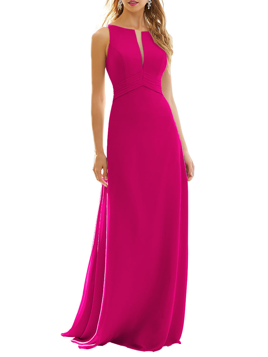 Chiffon Column Scoop Neck Sleeveless Bridesmaid Dress-MB53629