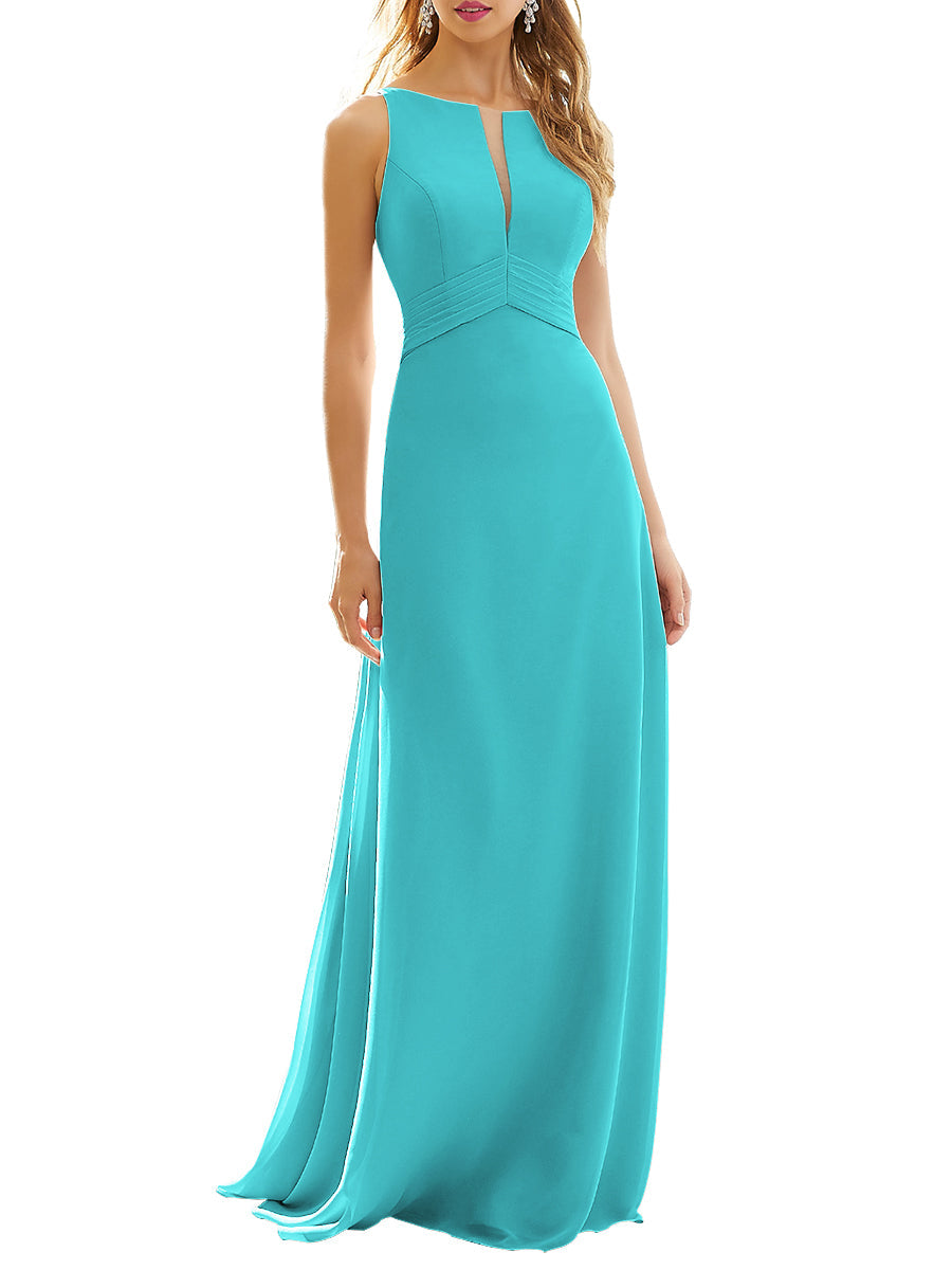 Chiffon Column Scoop Neck Sleeveless Bridesmaid Dress-MB53629