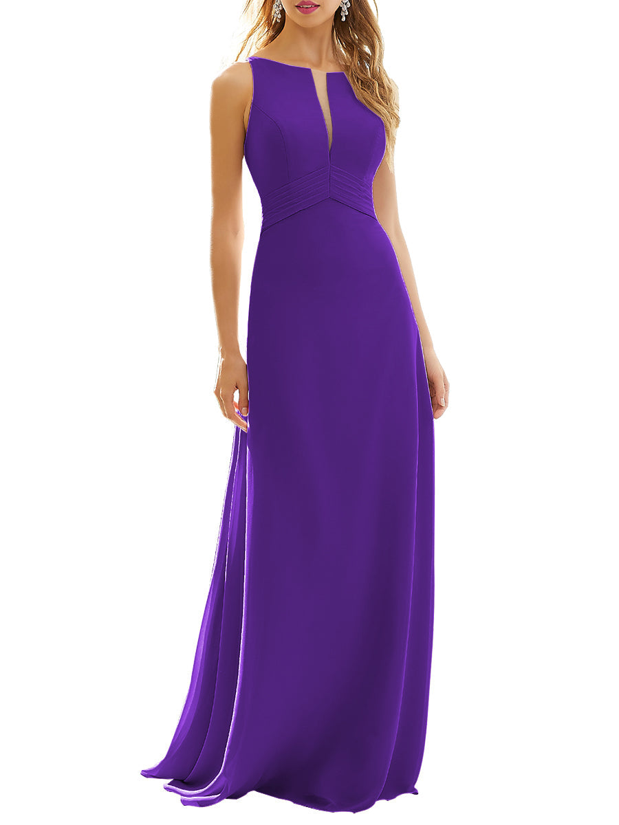 Chiffon Column Scoop Neck Sleeveless Bridesmaid Dress-MB53629