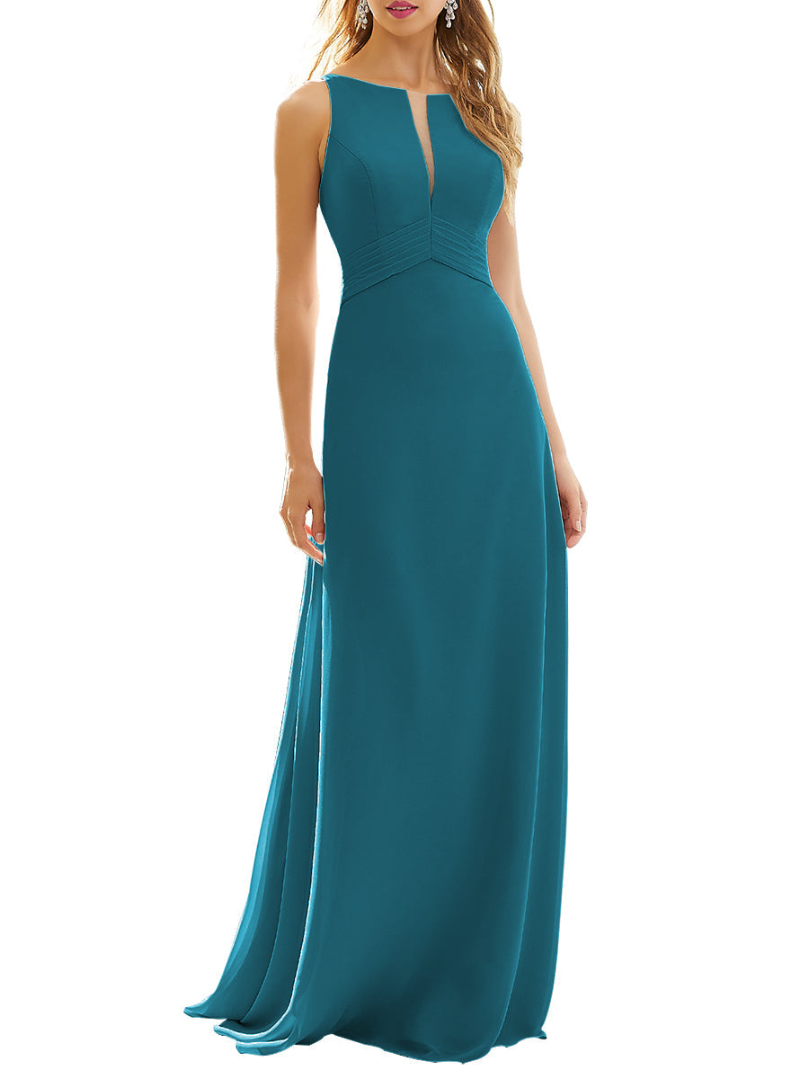 Chiffon Column Scoop Neck Sleeveless Bridesmaid Dress-MB53629