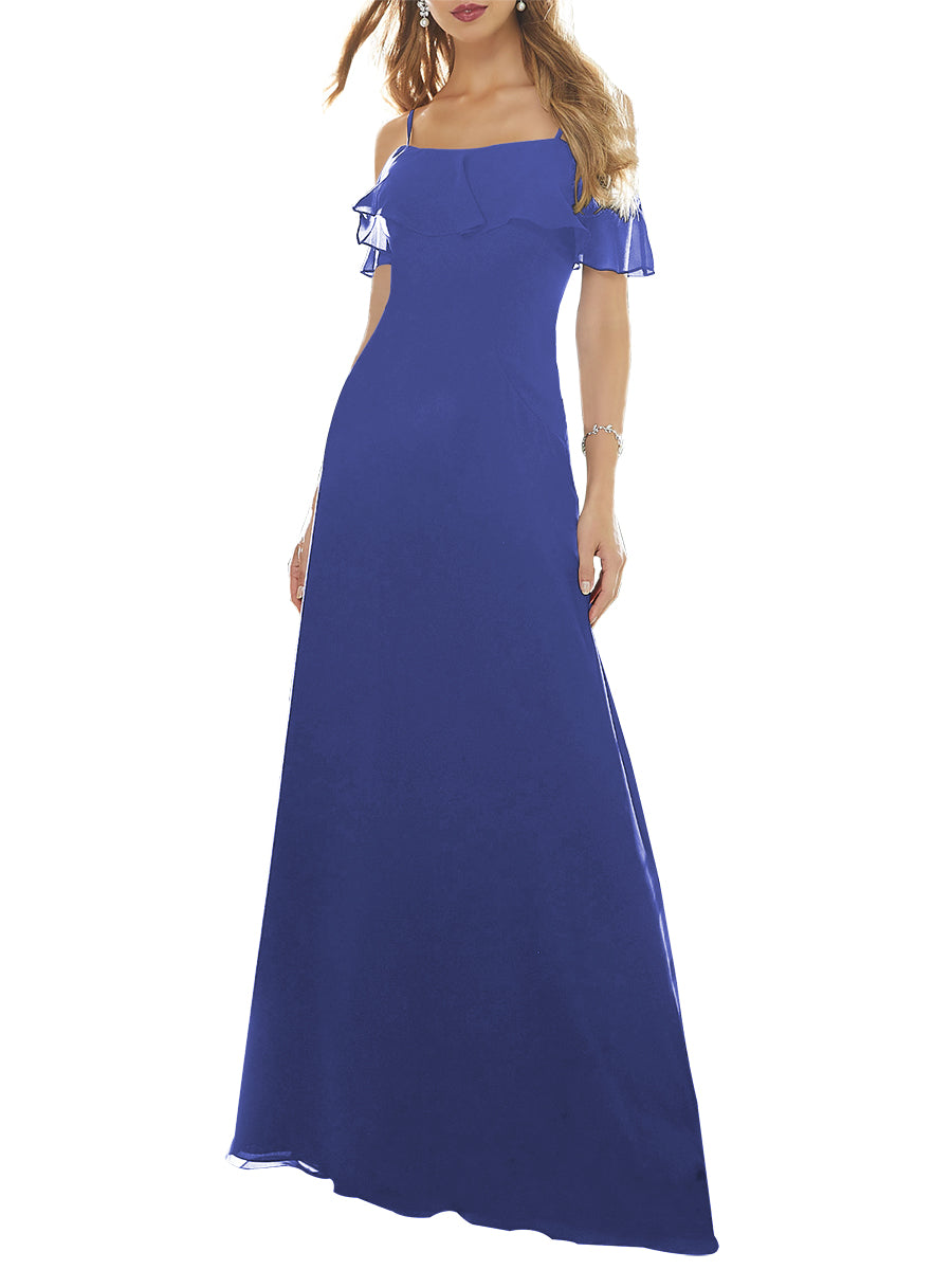 Chiffon Column Off the Shoulder Short Sleeves Bridesmaid Dress-MB53640