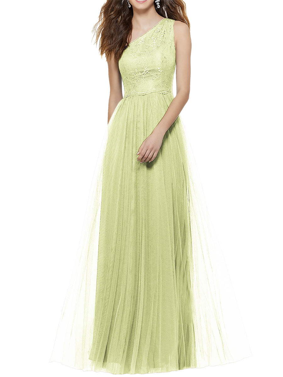 Lace Column One Shoulder Sleeveless Bridesmaid Dress-MB53641