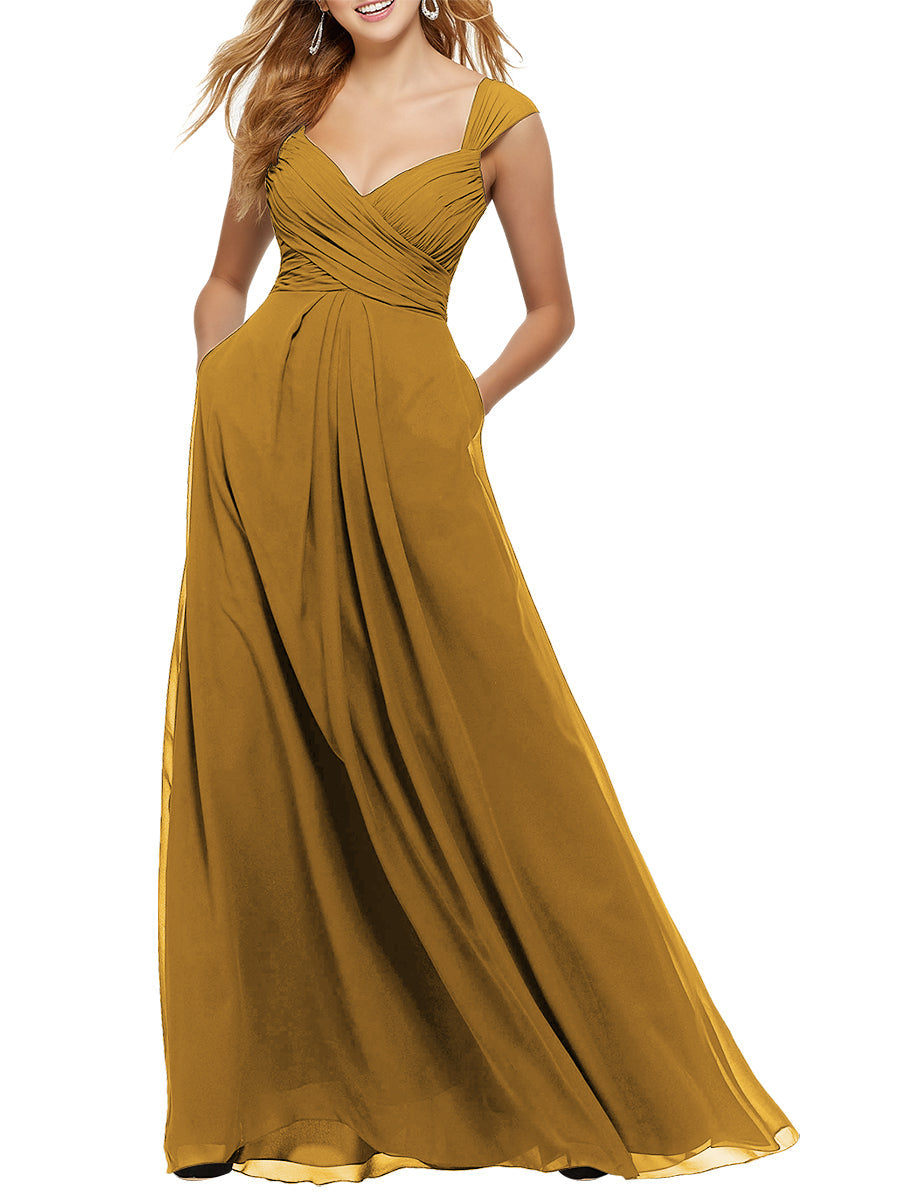 Chiffon Column V-Neck Sleeveless Bridesmaid Dress-MB53651