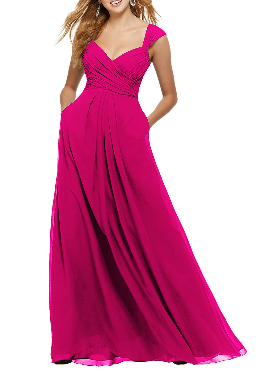 Chiffon Column V-Neck Sleeveless Bridesmaid Dress-MB53651