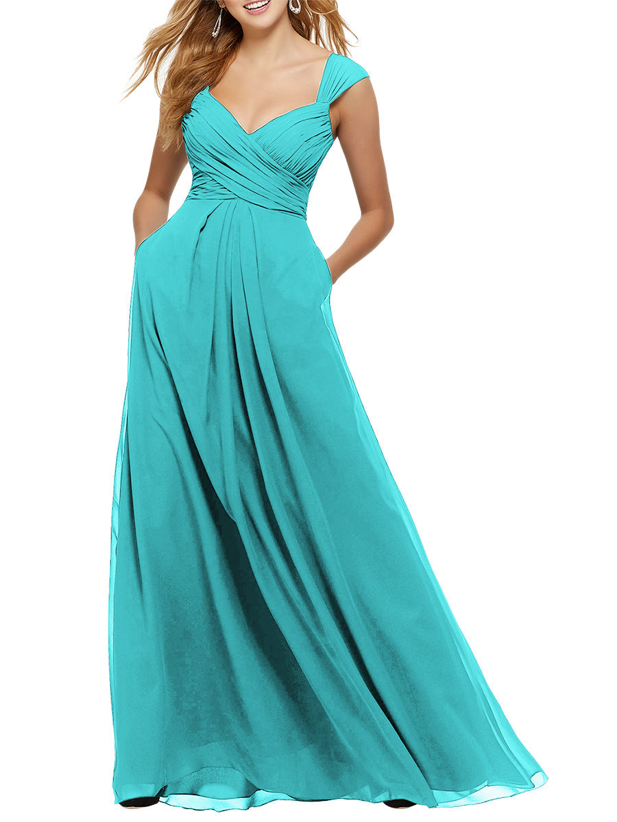 Chiffon Column V-Neck Sleeveless Bridesmaid Dress-MB53651