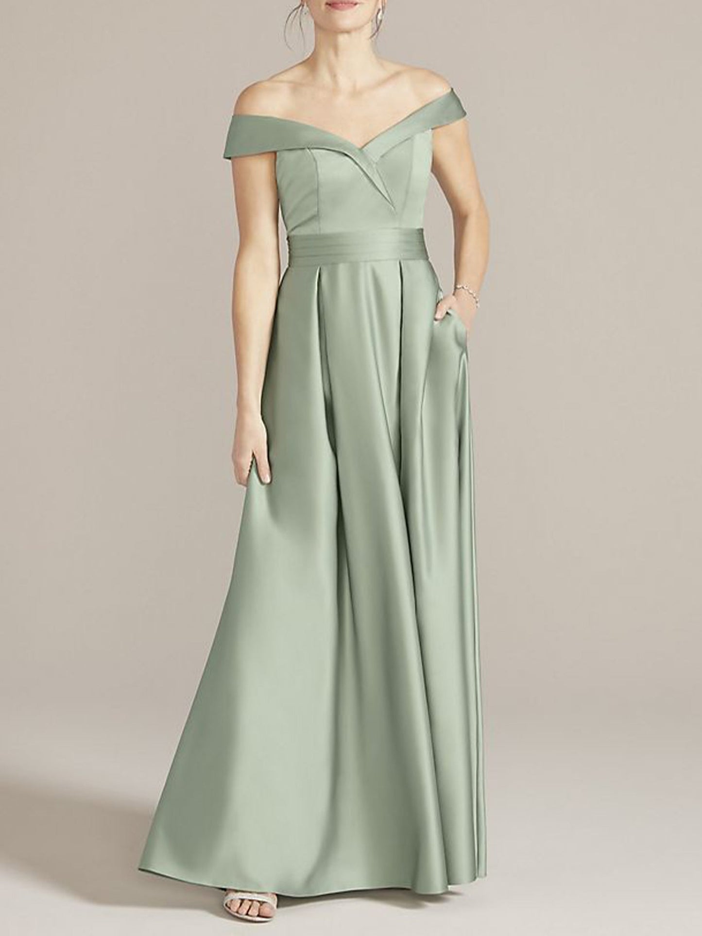 Stretch Satin Off the Shoulder Sleeveless Bridesmaid Dress| Plus Size | 60+ Colors