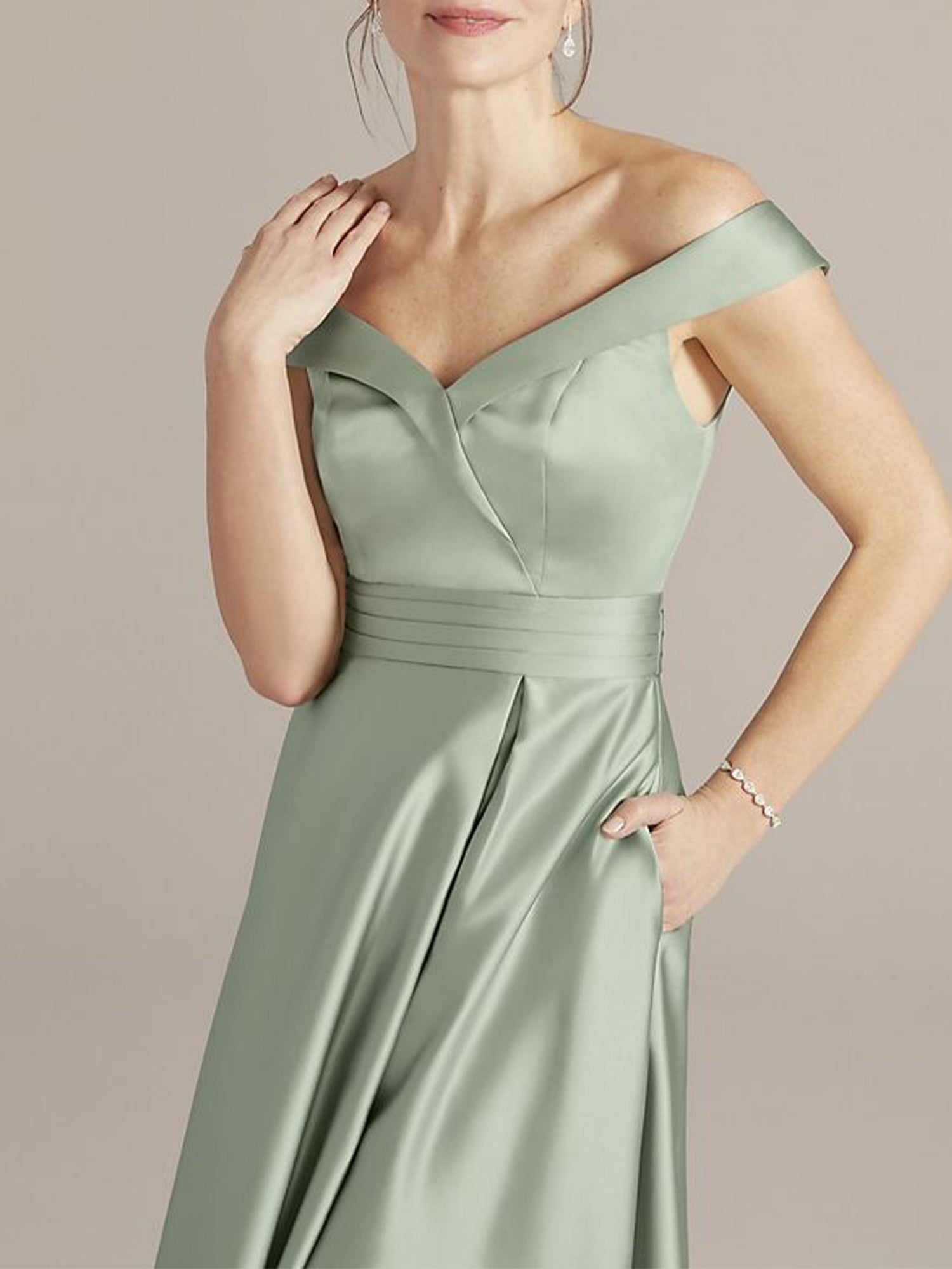 Stretch Satin Off the Shoulder Sleeveless Bridesmaid Dress| Plus Size | 60+ Colors